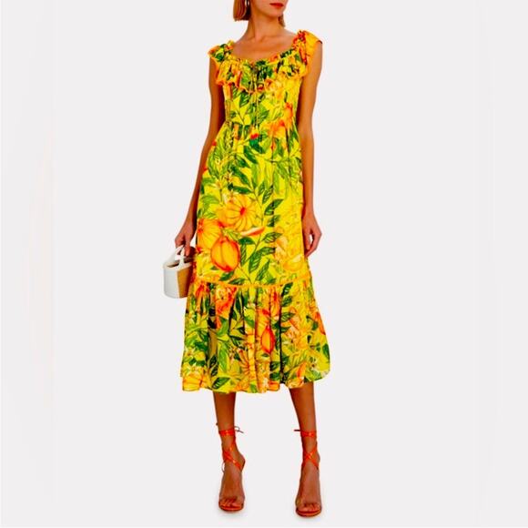 FARM Rio Dresses & Skirts - NWOT FARM Rio Tangerine Multi Off Shoulder Tropical Midi Dress XS “RARE"
